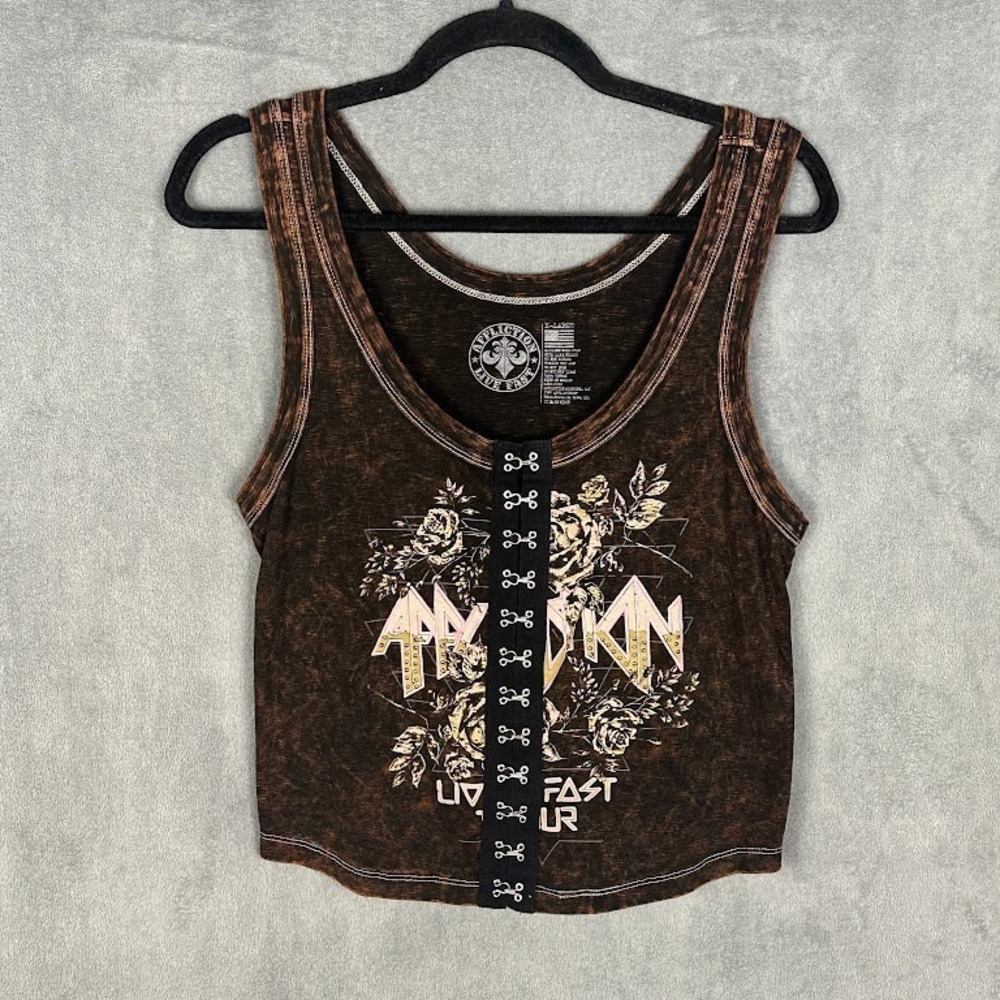 Affliction American Customs Tank Top Womens Extra Large Brown Pasadena Graphic